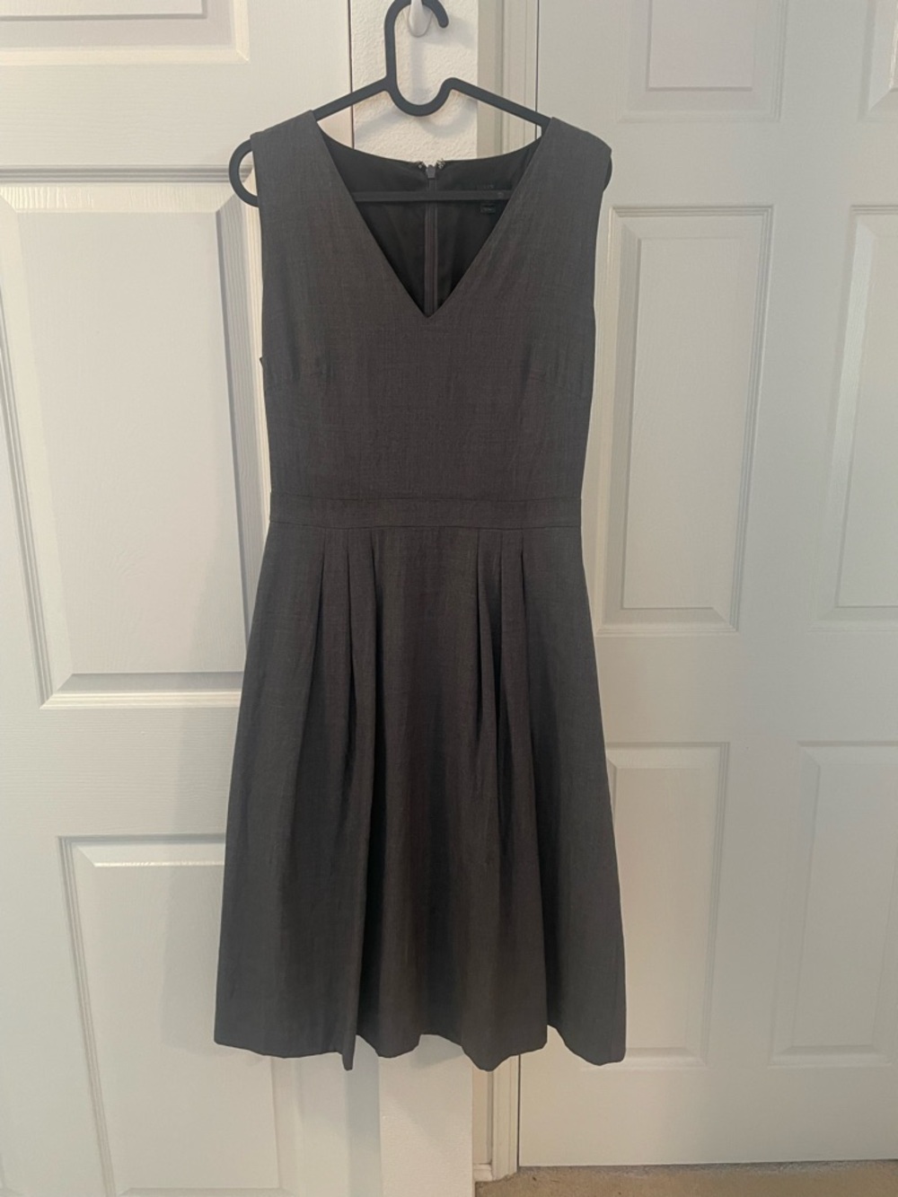 J. Crew Charcoal V-Neck Pleated Midi Dress